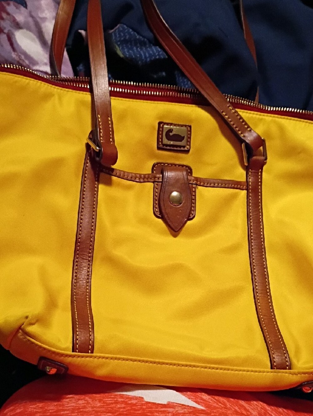 Dooney & Bourke Yellow Tote with Brown Leather Accents - Picture 2 of 12